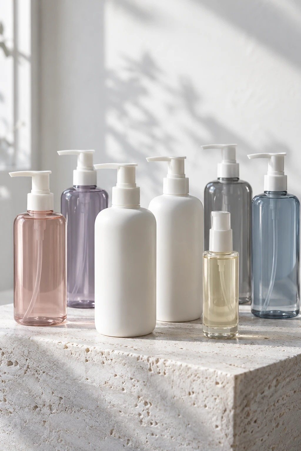 文字の無いポンプボトルのヘアケア商品7本